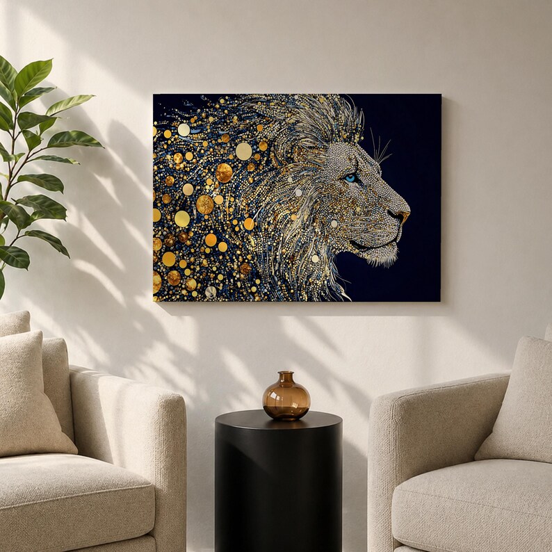 Lion Wall Art Big Cat Framed Canvas Wildlife Mosaic Majestic Safari Bedroom Decor