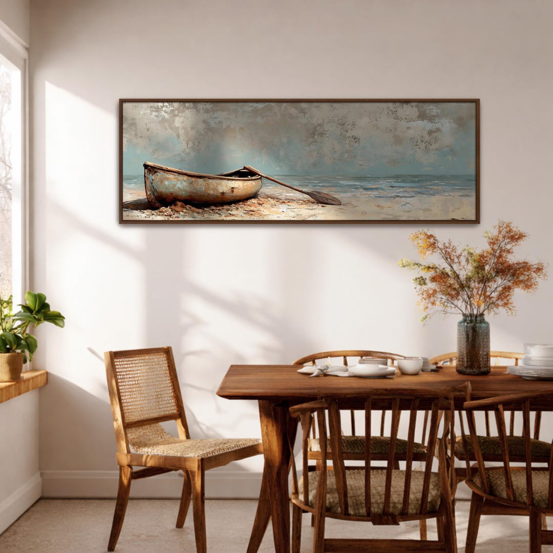 Rowboat Long Narrow Wall Art Rustic Boat Panoramic Canvas Nautical ...
