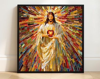 Sacred Heart of Jesus Mosaic Art Print: Christian Religious Decor (Digital Download)