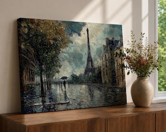 Eiffel Tower Wall Art Paris Street Framed Canvas France Landmark Impasto City Home Decor