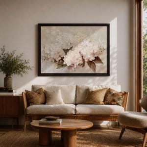 Hydrangea Wall Art Hortensia Framed Canvas Soft Bloom Botanical Vintage Floral Cottage Home Decor