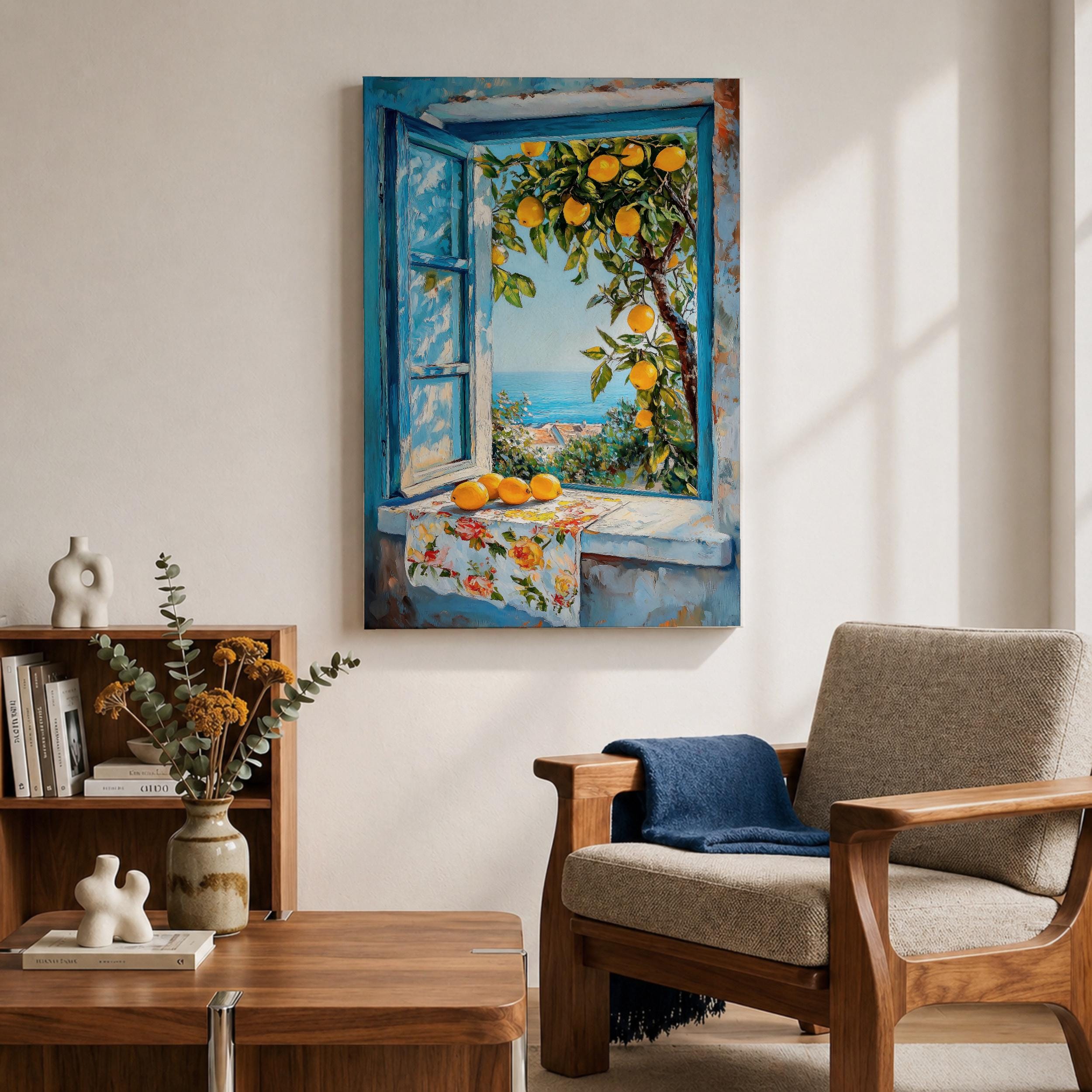 Lemon Tree Wall Art Mediterranean Window Framed Canvas Coastal