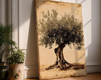 Olive Tree Wall Art Olea Framed Canvas Textured Mediterranean Rustic Vintage Farmhouse Home Decor