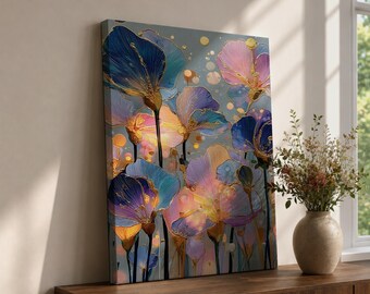 Abstract Flower Wall Art Poppy Framed Canvas Colorful Botanical Modern Contemporary Home Decor