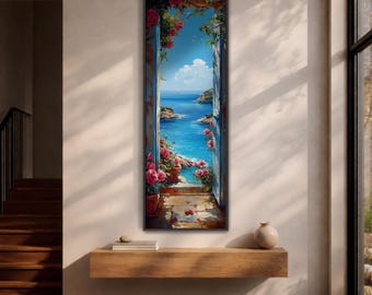 Italian Ocean View Tall Narrow Wall Art Coastal Doorway Long