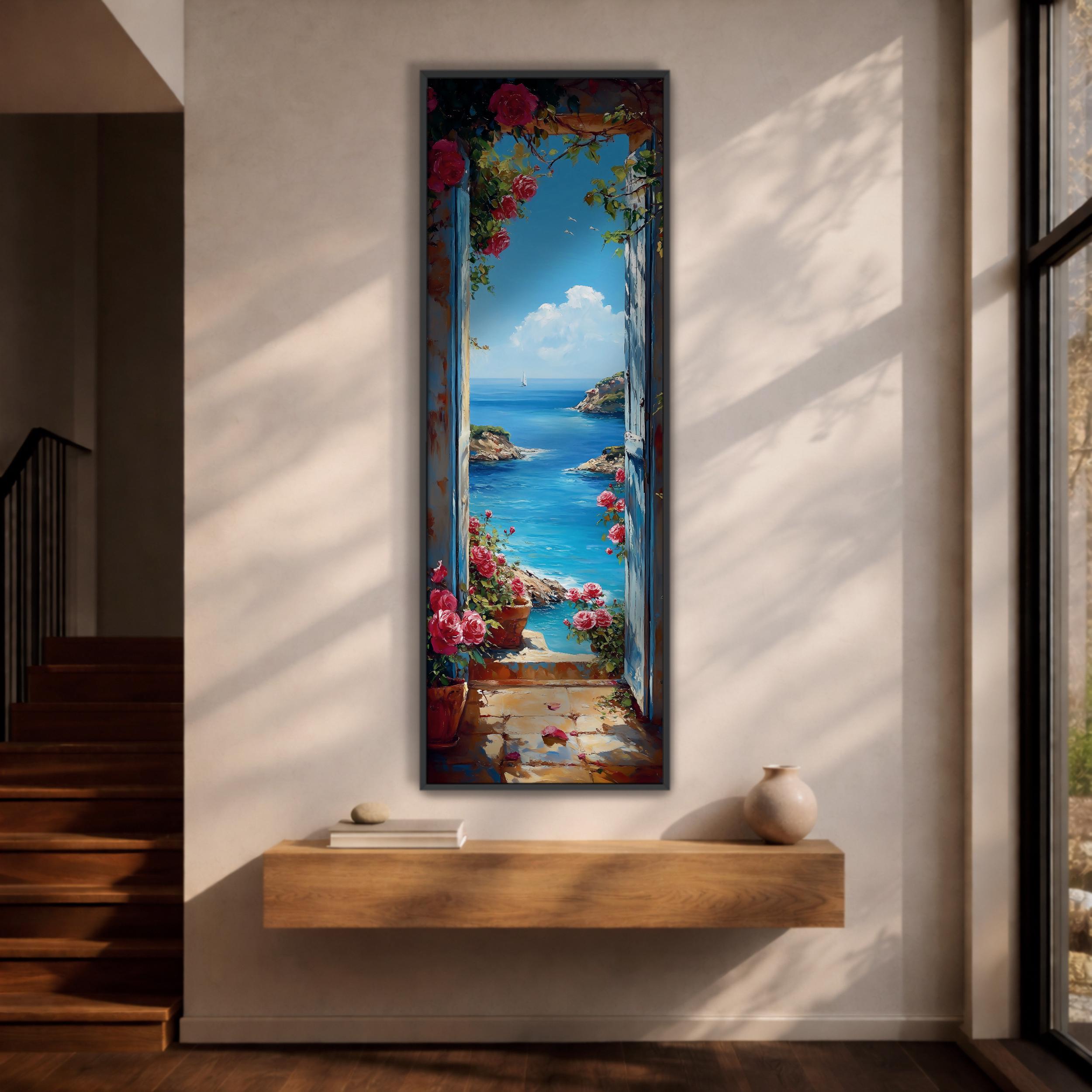 Italian Ocean View Tall Narrow Wall Art Coastal Doorway Long