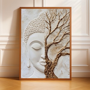 Buddha Tree of Life Textured Print: Spiritual Zen Meditation Neutral Decor (Digital Download)