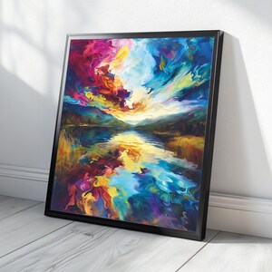 Impresión de arte de pared con reflejo de lago natural / Obra de arte cuadrada con paisaje sereno / Póster imprimible digital