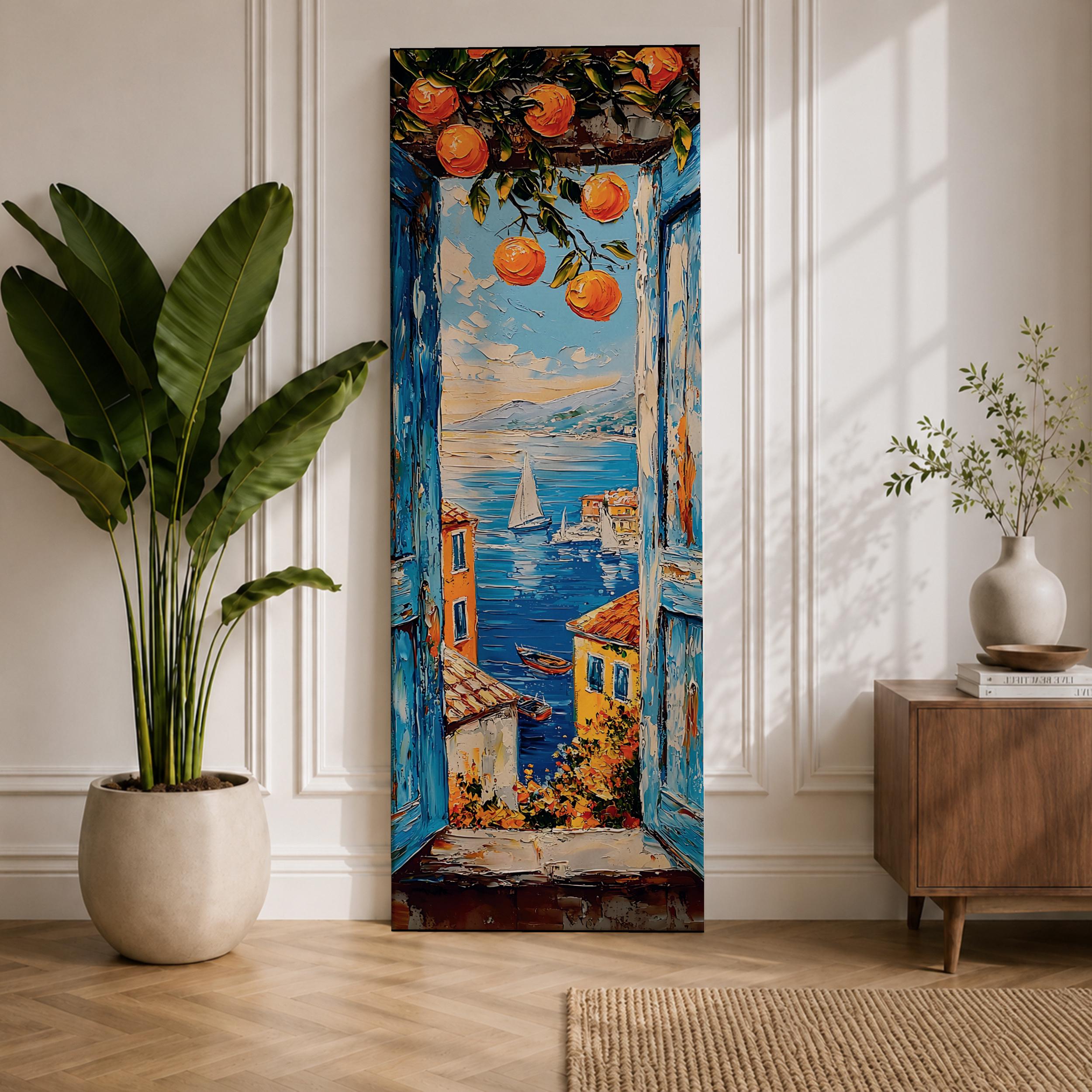 Amalfi Coast Tall Narrow Wall Art Positano Long Vertical Framed