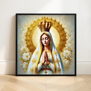 Queen Virgin Mary Print, Our Lady Crowned Art, Catholic Wall Decor, Marian Digital Painting, Instant Download Religious Artwork