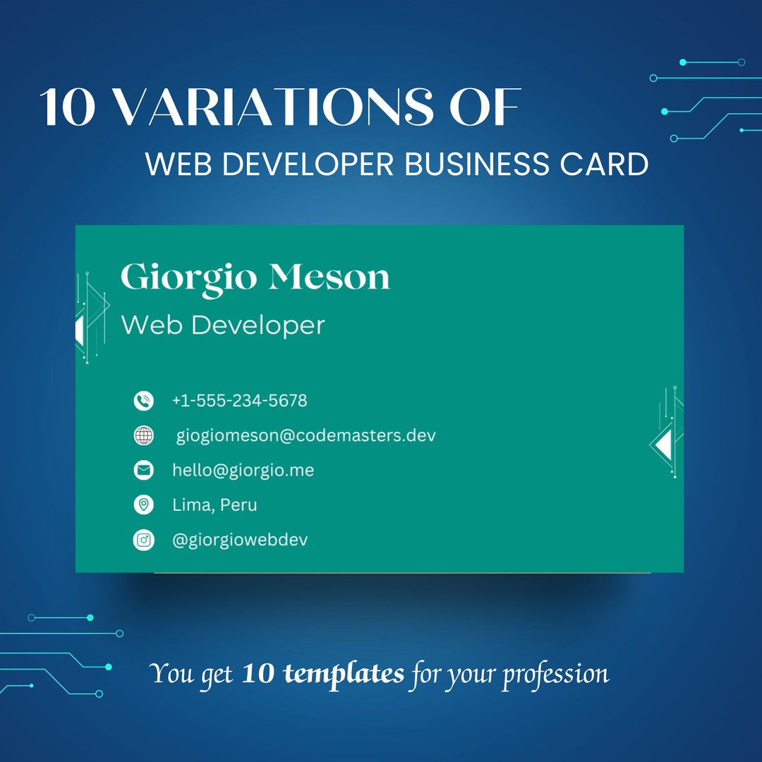 10x Web Developer Business Card, Business Card Template| Printable ...