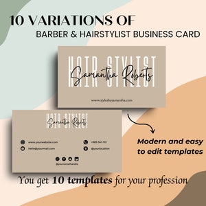 Pacote de modelo de cartão de barbearia 10x | Editável no Canva | Download instantâneo | cartão de visita do cabeleireiro | Código QR do cabelo IG | Negócio de beleza