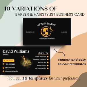 10x Barber Shop Karten Vorlage | Bearbeitbar in Canva | Sofortdownload | Friseur Visitenkarte | Haare IG QR-Code | Schönheitsgeschäft