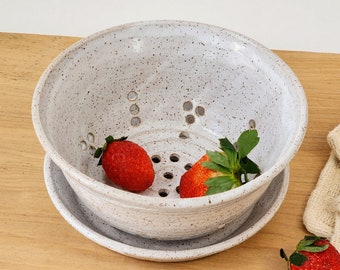 Berry Bowl Fruit Colander with Saucer or Spoon Rest Classic Hand Thrown Minimalist Style Made to Order