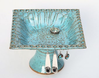 Pottery Earring Organizer, Jewelry Storage, 13th Lace Anniversary or Mom Gift