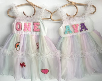 Personalized Name Baby Tulle Dress, Custom Tutu Dress With Patch, Custom Birthday Baby Romper, Unique Gift, Dress for Special Occasions