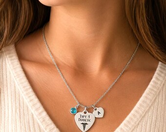 Type 1 Diabetes Necklace, Personalized Initial, Birthstone, Medical Alert
