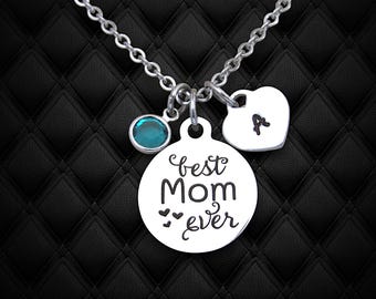 Mom Necklace, Personalized Initial Heart & Birthstone, Jewelry Gift for Mama, Mother's Day