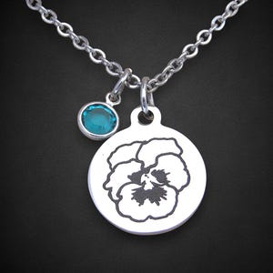 Violet Flower Necklace with Birthstone, February Birth Flower Necklace, Violet Jewelry, Birthday Gift Mother Sister Friend Aunt, Anniversary
