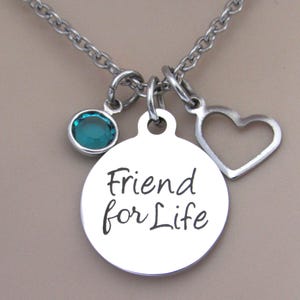 Friend for Life Necklace with Heart Charm and Birthstone, Gift for Friend, Necklace for Friend, Best Friend Jewelry Gift, Friend Birthday