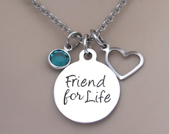 Friend for Life Necklace: Birthstone, Heart, Birthday Gift Friend