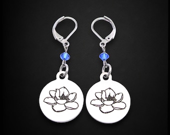 Magnolia Flower Earrings with Birthstone, Magnolia Jewelry, Birthday Gift for Mom Wife Friend