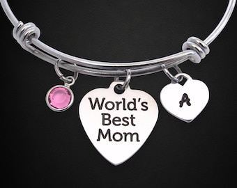 Personalized Mom Bracelet, Birthstone, Initial Jewelry