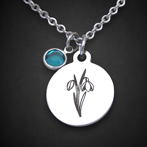 Snow Drop January Flower Necklace with Birthstone, January Birth Flower Necklace, Snow Drop Jewelry, Birthday Gift Mother Sister Friend Aunt