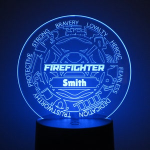 Personalized Firefighter Night Light, Dad Birthday Gift, Father&#39;s Day, Man Cave Office Desk Room Decor Valentine&#39;s Christmas
