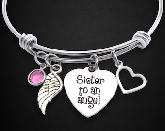 Sister to an Angel Bracelet: Memorial Jewelry with Birthstone, Loss of Sister