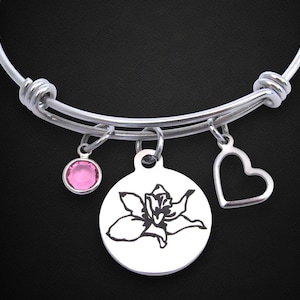 Daffodil Flower Bracelet w/ Birthstone, March Birth Flower Jewelry, Daffodil Bracelet, Personalized Birthday Gift Wife Sister Friend