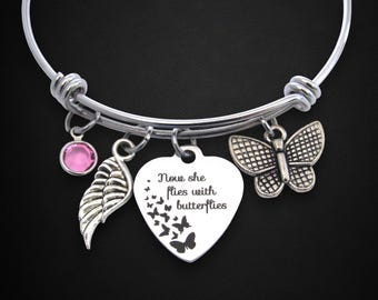 Butterfly Memorial Bracelet: Birthstone Jewelry, Now She Flies with Butterflies