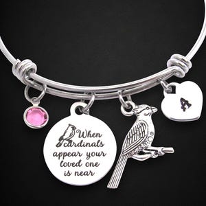 Cardinal Bracelet, When Cardinals Appear Your Loved One Is Near Bracelet, Personalized Initial Cardinal Memorial Jewelry, Loss Grandma Mom