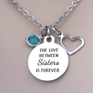 Sister Necklace: Birthstone & Heart, Sister Birthday Gift