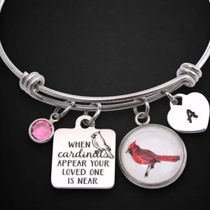 Cardinal Bracelet, When Cardinals Appear Your Loved One Is Near Bracelet, Personalized Initial Cardinal Memorial Jewelry, Loss Grandma Mom