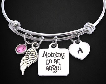 Mommy to an Angel Bracelet: Personalized Initial, Birthstone, Memorial Jewelry, Loss of Child, Miscarriage