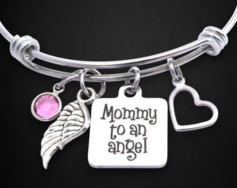 Personalized Memorial Bracelet: Mommy to an Angel, Birthstone, Memorial Jewelry, Loss of Child, Miscarriage