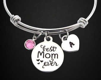 Mom Bracelet with Birthstone and Heart, Birthday Jewelry Gift Mother