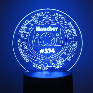 Personalized Police Night Light - Badge Number - Dad Birthday Gift, Father&#39;s Day, Man Cave - Office Desk Decor - Police Light