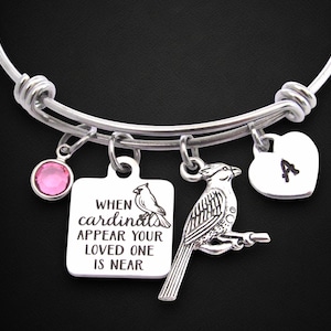 Cardinal Bracelet, When Cardinals Appear Your Loved One Is Near Bracelet, Personalized Initial Cardinal Memorial Jewelry, Loss Grandma Mom