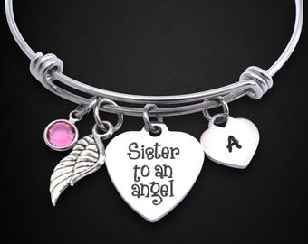 Sister to an Angel Bracelet: Personalized Initial, Birthstone, Memorial Jewelry, Loss of Sister