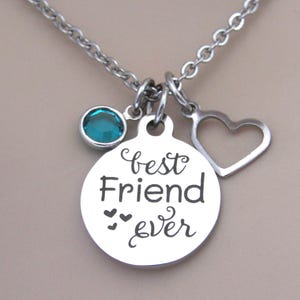 Best Friend Ever Necklace with Heart and Birthstone, Gift for Friend, Necklace for Friend, Friend Jewelry, Friend Birthday, Friend Weekend