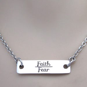 Faith over Fear Elegant Bar Necklace, Inspirational Strength Bravery Necklace, Motivational Jewelry for Daughter Friend Sister, Faith/Fear