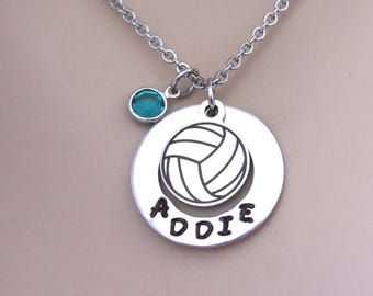 Personalized Volleyball Necklace, Birthstone Volleyball Jewelry