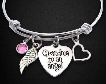 Grandma to an Angel Bracelet: Memorial Jewelry with Birthstone, Loss of Grandma