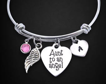 Aunt to an Angel Bracelet: Personalized Initial, Birthstone, Memorial Jewelry