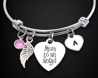 Mom to an Angel Bracelet: Personalized Initial, Birthstone, Memorial Jewelry, Loss of Child, Miscarriage