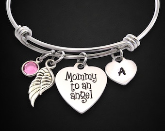 Mommy to an Angel Bracelet: Personalized Initial, Birthstone, Memorial Jewelry, Loss of Child, Miscarriage