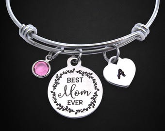 Personalized Mom Bracelet, Birthstone, Initial
