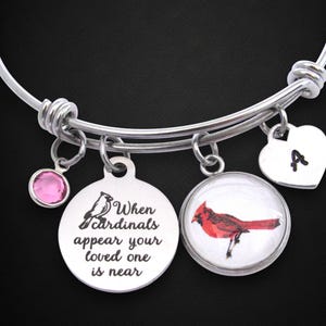 Cardinal Bracelet, When Cardinals Appear Your Loved One Is Near Bracelet, Personalized Initial Cardinal Memorial Jewelry, Loss Grandma Mom